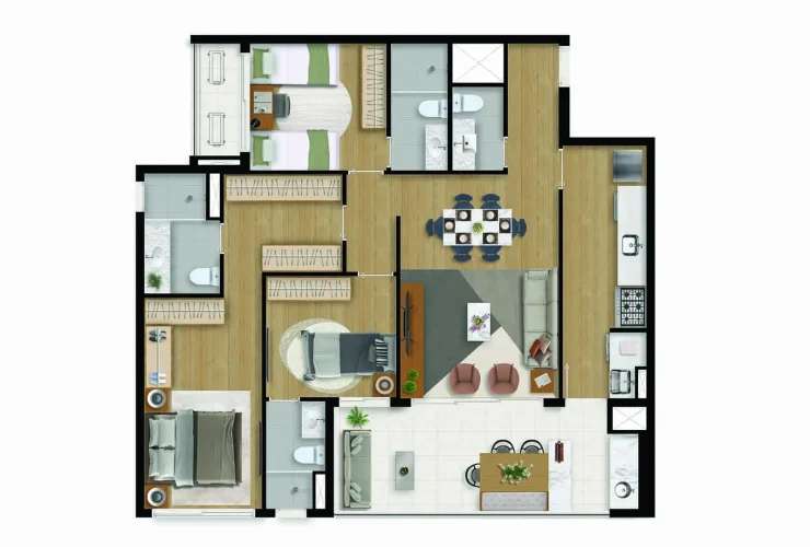 Studio, 1 e 3 Dorms. | 3 Suítes - 109m² Final 2 e 3