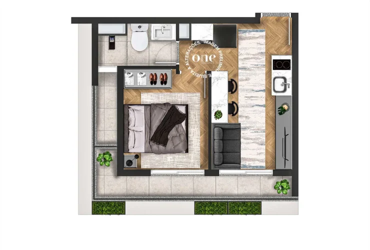 Studio e 1 Dorm. | 1 Dorm. 34 m²