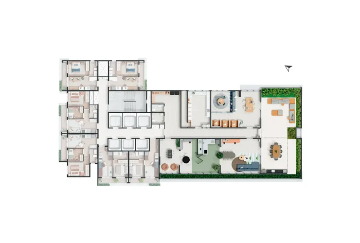 Studio, 1 ou 2 Dorms. | Implantação cobertura