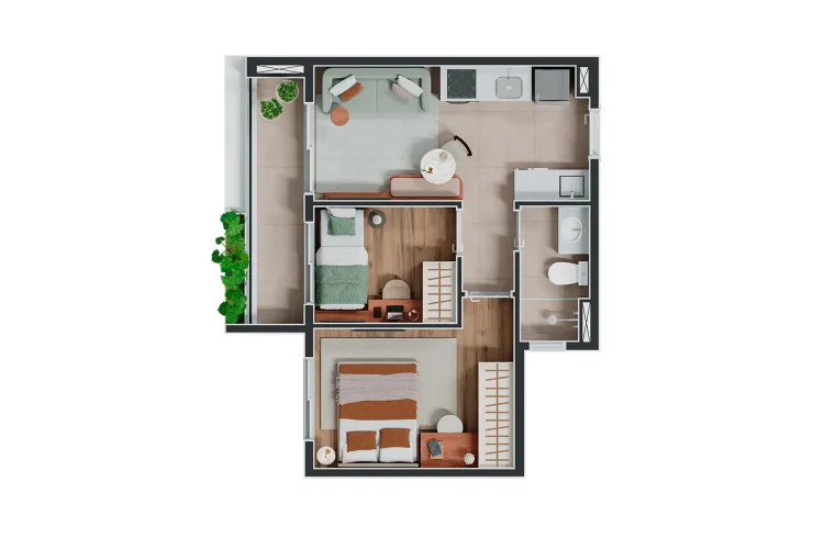 Studio, 1 ou 2 Dorms. | 2 Dorms. 38m²