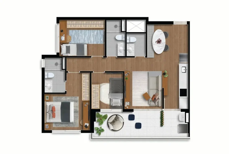 Studio, 2 e 3 Dorms. | 3 Dorms. - 73m²
