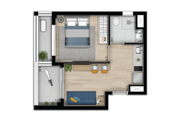 Studio e 1 Dorm. | 1 Dorm. Ponta Residencial