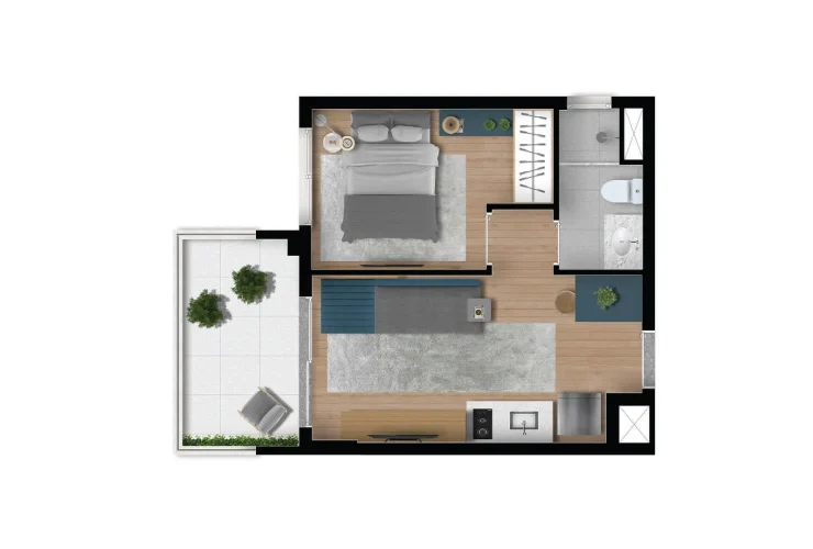 Studio, 1 e 2 Dorms. | 1 Dorm. - 34m²