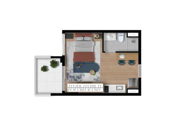 Studio, 1 e 2 Dorms. | Studio - 27m²