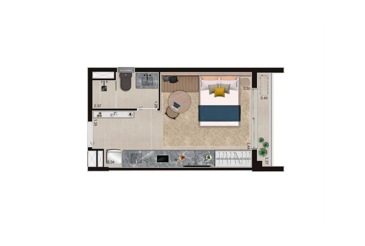 Studio e 1 Dorm. | Studio Decorado