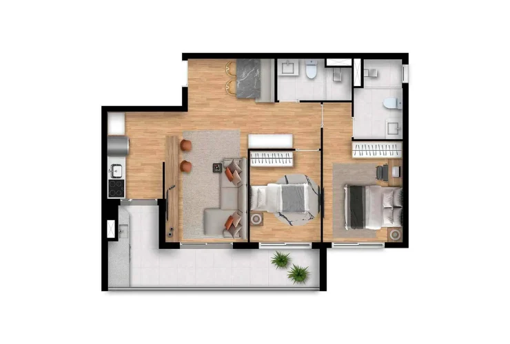 Studios, 1 e 2 Dorms. | 2 Dorms. - 70m²
