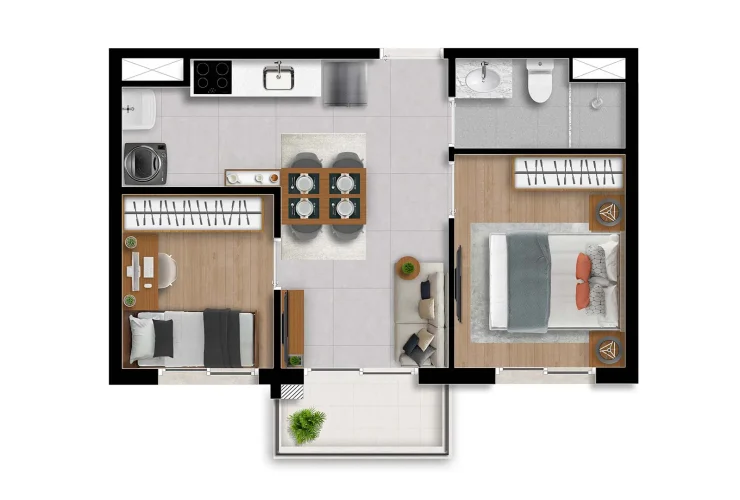Studio, 1 e 2 Dorms. | 2 Dorms. Tipo B Final 2